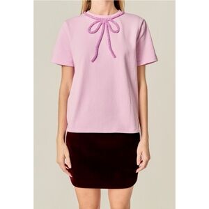 Pink Short-Sleeve Bow-Neck Top